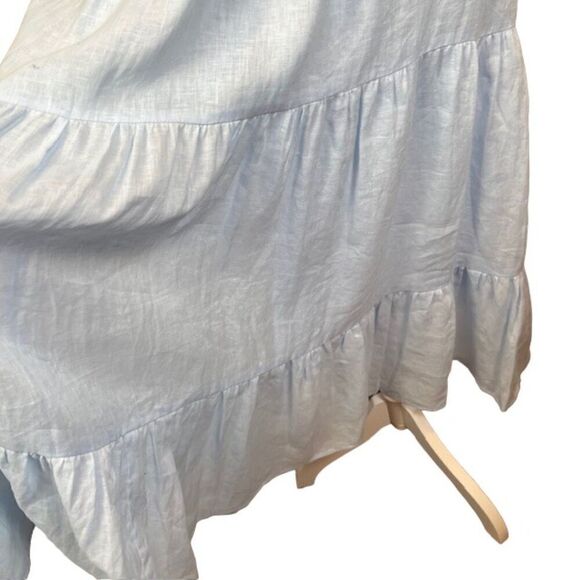 NWT LUSANA Linen Coco Lace Back Tiered Midi Sky Blue Lined Size 4 - Picture 4 of 13
